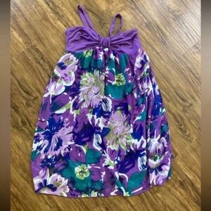 Moda Purple and Green Floral Mini Dress